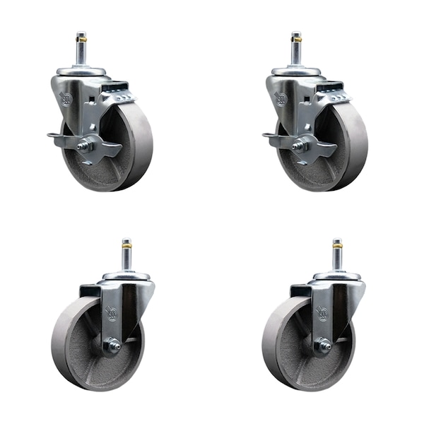 Service Caster Semi Steel Swivel Grip Ring Caster Set 44'' Wheels&7/16'' Stems-2 w/BRK, 4PK SCC-GR20S414-SSS-TLB-716138-2-S-2 - main